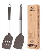 Load image into Gallery viewer, Pack of 2 Silicone Solid Turner, Non Stick Slotted Kitchen Spatulas, High Heat Resistant BPA Free Cooking Utensils, Ideal Cookware for Fish, Eggs, Pancakes(Black)