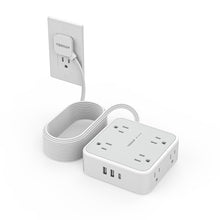 Load image into Gallery viewer, Surge Protector Flat Extension Cord Flat Plug Power Strip, 8 AC Outlets, 3 USB Charger(1 USB C Port) 3-Sided Outlet Extender, 5 Ft, 900 Joules Protection, Office Supplies, Dorm Room Essentials, Grey