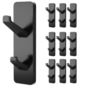 Self-Adhesive Wall Hooks - 4 Pack, Black Metal Coat & Towel Hooks for Hanging: Hold 13 LB, Ideal for Bathrooms, Shower, Kitchen & Doors