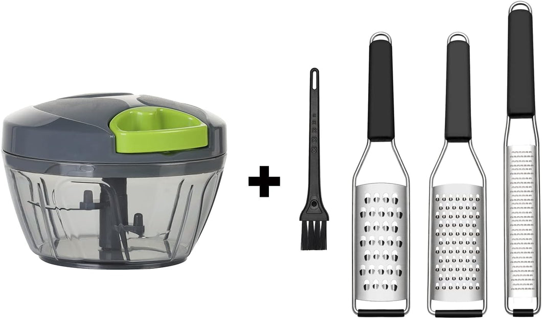 Manual Food Chopper Vegetable Cutter Cambom Cheese Grater Citrus Zester Lemon Zester Pack of 3-304 Stainless Steel
