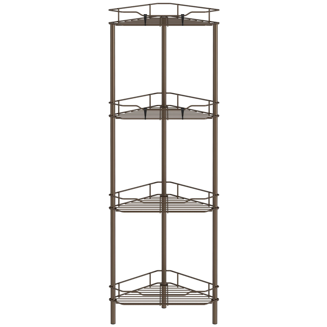 4 Tier Floor Standing Corner Shower Caddy Organizer Shelf with Hooks, Bathroom Shelves Stand Rack, Black