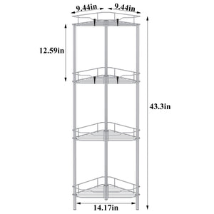 4 Tier Floor Standing Corner Shower Caddy Organizer Shelf with Hooks, Bathroom Shelves Stand Rack, Black