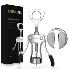 Load image into Gallery viewer, Beneno Wine Opener, Zinc Alloy Premium Wing Corkscrew with Multifunctional Bottles Opener, Sharp Wine Corkscrew with Ergonomic Non-Slip Wing Handle, Upgrade