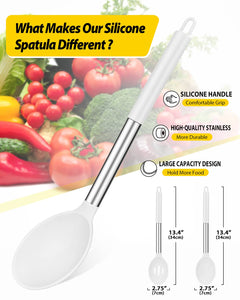Pack of 2 Large Silicone Cooking Spoons,Non Stick Solid Basting Spoon,Heat-Resistant Kitchen Utensils for Mixing,Serving,Draining,Stirring (BLACK)