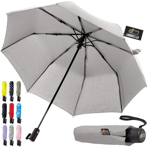 Windproof Compact Stick Umbrella for Rain, Travel One-Click Automatic Open and Close, Lightweight, Portable, Strong Reinforced Fiberglass Ribs, Easily Collapsible, Black