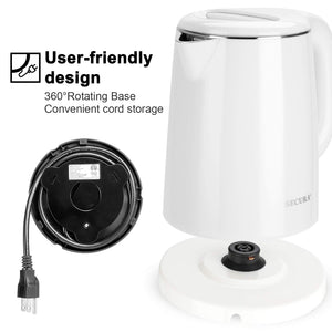 Secura Stainless Steel Double Wall Electric Kettle Water Heater for Tea Coffee w/Auto Shut-Off and Boil-Dry Protection, 1.0L (Orange) SWK-1001DO/HB-K012