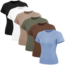 Load image into Gallery viewer, TNNZEET 6 Pack Womens Shirts - Short Sleeve Slim Fit Tight Crop Tops Spring Summer Clothes Basic Tees for Workout Gym Casual