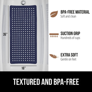 Bath Tub Shower Mat, Machine Washable Bathtub Floor Liner Mats, Suction Cups and Drain Holes to Keep Tubs Clean, Soft on Feet, Bathroom Essentials, 35x16 Inch, Clear
