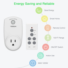 Load image into Gallery viewer, Remote Control Outlet, TESSAN Wireless Electrical Plug Switch for Lights, Lamps, Fans, 100ft RF Range, 1200W (1 Remote + 1 Outlet)