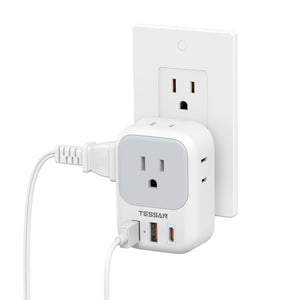 USB Charger Block, TESSAN Wall Plug Adapter with Electrical 4 Box Splitter 3 USB Wall Charger Ports, Multi Plug Outlet Extender Charging for Cruise, Travel, Office, Dorm Essentials