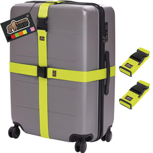 Heavy Duty 4 Pack Adjustable Luggage Straps for Suitcases, Easy to Identify Travel Belt Connector Holds Suitcase Together, Extends Life of Bag, Strap Connects Two Bags, Accessories Green