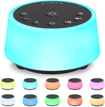 Load image into Gallery viewer, Color Noise Sound Machines with 10 Colors Night Light 25 Soothing Sounds and Sleep White Noise Machine 32 Volume Levels 5 Timers Adjustable Brightness Memory Function for Adults Kids Baby