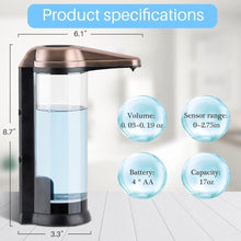 Load image into Gallery viewer, Secura 17oz Automatic Liquid Soap Dispenser, Touchless Battery Operated Hand Soap Dispenser with Adjustable Soap Dispensing Volume Control Dial, Personal Care Dispenser for Household Use (Chrome)