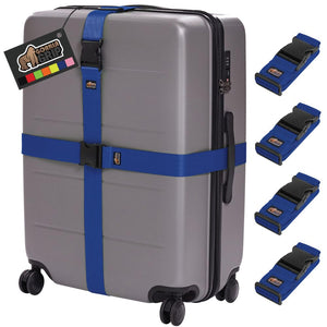 Heavy Duty 4 Pack Adjustable Luggage Straps for Suitcases, Easy to Identify Travel Belt Connector Holds Suitcase Together, Extends Life of Bag, Strap Connects Two Bags, Accessories Green