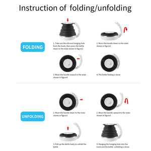 Ultrathin Food Grade Silicone Travel Foldable Electric Kettle Variable Temperature Control with Dual Voltage, Auto Shutoff & Boil Dry Protection & Keep Warm, 555ML 110-220V US Plug (Black)