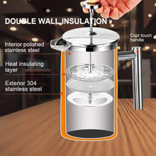 Load image into Gallery viewer, Secura French Press Coffee Maker, 304 Grade Stainless Steel Insulated Coffee Press with 2 Extra Screens, 34oz (1 Litre), Silver