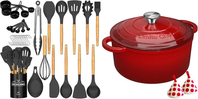 Umite Chef Kitchen Cooking Utensils Set, 5QT Enameled Cast Iron Dutch Oven