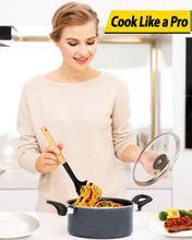 Load image into Gallery viewer, Pack of 2 Spaghetti Spoon, Silicone Pasta Fork with Wooden Handle, Heat Resistant Noodle Spoon Server, BPA Free Spaghetti Strainer(BLACK-RED)