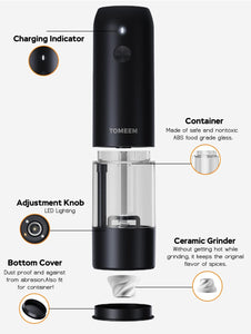Upgraded Larger Capacity: Electric Salt and Pepper Grinder Set Rechargeable with LED lights - Stainless Steel Automatic Pepper and Salt Grinder Refillable with 6 Adjustable Coarseness
