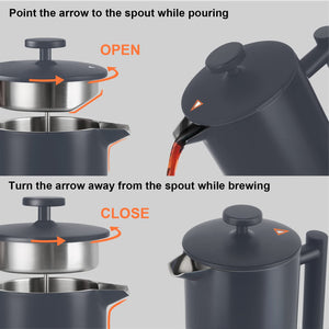 Secura French Press Coffee Maker, 304 Grade Stainless Steel Insulated Coffee Press with 2 Extra Screens, 34oz (1 Litre), Silver