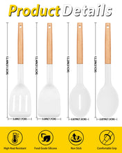 Load image into Gallery viewer, Pack of 4 Silicone Cooking Utensils Set, Non Stick Solid Spatulas and Heat Resistant Slotted Spoons with Wooden Handle, Ideal Wood Kitchen Utensils Set for Frying,Serving,Turning,Stirring (KHAKI)
