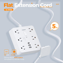 Load image into Gallery viewer, Black Surge Protector Power Strip, TESSAN Flat Plug Extension Cord 5 FT with 6 Outlets 3 USB Charger (1 USB C), 1700J Protection Multiple Outlets Charging Station for Home, Office, College Dorm Room
