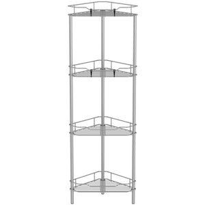 4 Tier Floor Standing Corner Shower Caddy Organizer Shelf with Hooks, Bathroom Shelves Stand Rack, Black