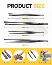 Load image into Gallery viewer, 4 Pcs Fine Long Tweezer Tongs Professional Black, 12&#39;&#39; and 10&#39;&#39; Stainless Steel for Kitchen, Food, Cooking, Repairing, Sea food and BBQ