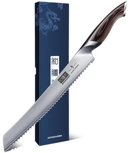 Bread Knife 10 inch, Japanese High Carbon Stainless Steel Serrated Bread Knives, Professional Bread Cutting Knife for Homemade Bread