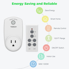 Load image into Gallery viewer, Remote Control Outlet, TESSAN Wireless Electrical Plug Switch for Lights, Lamps, Fans, 100ft RF Range, 1200W (1 Remote + 1 Outlet)