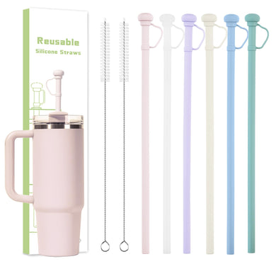 6PCS Extra Long Silicone Straws with Covers, Reusable Straws for 40 oz Tumbler, Compatible with Stanley 40oz Tumbler