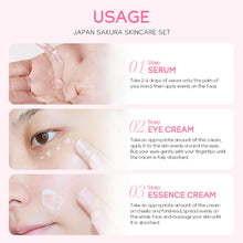 Load image into Gallery viewer, Skin Care Set JAPAN SAKURA Beauty Gift Sets Skin Care Kit with Cleanser, Toner, Lotion, Serum, Eye Cream, Face Cream, Make up Primer Travel Kit for Women Wife Mom 7pcs