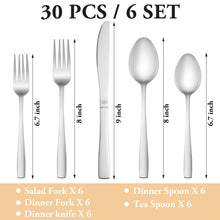Load image into Gallery viewer, MUTNITT 30 Pcs Silverware Set Service for 6,Premium Stainless Steel Flatware Set,Mirror Polished Cutlery Utensil Sets,Durable Kitchen Eating Tableware Sets,Include Fork Knife Spoon,Dishwasher Safe