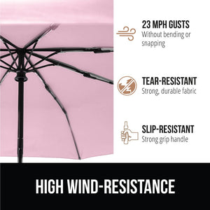 Windproof Compact Stick Umbrella for Rain, Travel One-Click Automatic Open and Close, Lightweight, Portable, Strong Reinforced Fiberglass Ribs, Easily Collapsible, Black