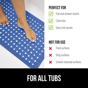 Bath Tub Shower Mat, Machine Washable Bathtub Floor Liner Mats, Suction Cups and Drain Holes to Keep Tubs Clean, Soft on Feet, Bathroom Essentials, 35x16 Inch, Clear