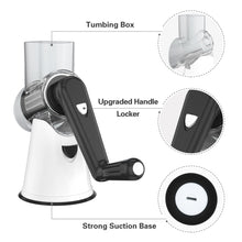 Load image into Gallery viewer, Rotary Cheese Grater Hand Crank Cheese Shredder for Fresh Cheese, Vegetable, Nuts,Non-slip Suction Base, Free Cleaning Brush Three Blades, Black
