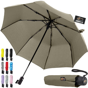 Windproof Compact Stick Umbrella for Rain, Travel One-Click Automatic Open and Close, Lightweight, Portable, Strong Reinforced Fiberglass Ribs, Easily Collapsible, Black