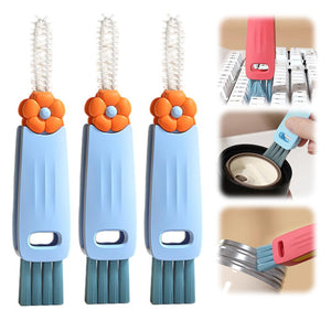 3-in-1 Cup Lid Cleaning Brush Set, 3 Pack Mini Multi-Functional Crevice Cleaning Brushes, Soft & Hard Bristle Brush Heads, Hook-Style Remover, Suitable for Cups, Bottles, Kettles & More