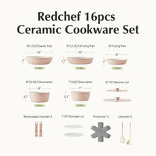 Load image into Gallery viewer, Redchef Ceramic Pots and Pans Set, Nonstick Kitchen Cookware Set with Detachable Handle, Non Toxic Cookware Set 16pcs, PFAS PFOA &amp; PTFE Free, RV Ceramic Cookware for Camping, Dishwasher/Oven Safe