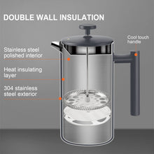 Load image into Gallery viewer, Secura French Press Coffee Maker, 304 Grade Stainless Steel Insulated Coffee Press with 2 Extra Screens, 34oz (1 Litre), Silver