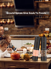 Load image into Gallery viewer, Upgraded Larger Capacity: Electric Salt and Pepper Grinder Set Rechargeable with LED lights - Stainless Steel Automatic Pepper and Salt Grinder Refillable with 6 Adjustable Coarseness