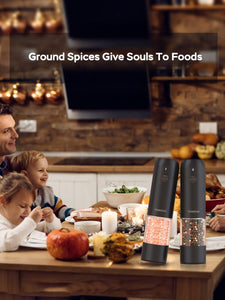 Upgraded Larger Capacity: Electric Salt and Pepper Grinder Set Rechargeable with LED lights - Stainless Steel Automatic Pepper and Salt Grinder Refillable with 6 Adjustable Coarseness