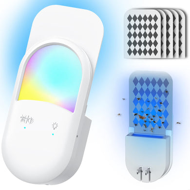 Indoor Flying Insect Trap Plug-in Mosquito Killer,Flies, Fruit Flies, Moths, Gnats,Catcher Fly Tapper UV Attractant Bugs Light with Colorful Night Light Mode for Home(White-1PACK)