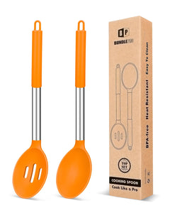 Pack of 2 Large Silicone Cooking Spoons,Non Stick Solid Basting Spoon,Heat-Resistant Kitchen Utensils for Mixing,Serving,Draining,Stirring (BLACK)