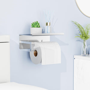 Self-Adhesive Toilet Paper Roll Holder - Wall Mount Or Adhesive Toilet Paper Holder with Shelf,Toilet Roll Holder, Tissue Holder for Bathroom,Wall Toilet Paper Holder, Stainless Steel,Chrome