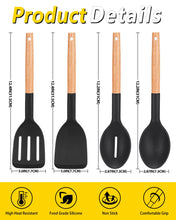 Load image into Gallery viewer, Pack of 4 Silicone Cooking Utensils Set, Non Stick Solid Spatulas and Heat Resistant Slotted Spoons with Wooden Handle, Ideal Wood Kitchen Utensils Set for Frying,Serving,Turning,Stirring (KHAKI)