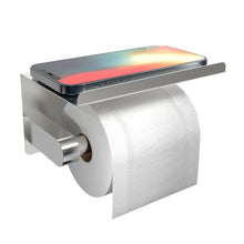 Load image into Gallery viewer, Adhesive Toilet Paper Holder with Phone Shelf, Wall Mounted Or Adhesive, Rustproof Toilet Paper Roll Holder- Silver