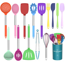 Load image into Gallery viewer, Silicone Cooking Utensil Set, Umite Chef 15pcs Silicone Cooking Kitchen Utensils Set, Non-stick - Best Kitchen Cookware with Stainless Steel Handle - Black
