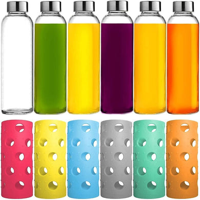 Brieftons Pack of 6 Glass Water Bottles & 6 Silicone Sleeves