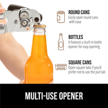 Load image into Gallery viewer, Heavy Duty Stainless Steel Smooth Edge Manual Can Opener and Bottle Openers, Soft Ergonomic Handle, Oversized Handheld Easy Turn Knob, Multifunctional Kitchen Tool, Black